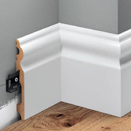 Balta MDF grindjuostė 11,5 cm aukščio