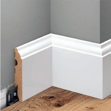 Balta MDF grindjuostė 9 cm aukščio