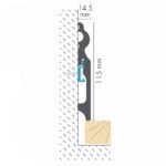 Balta MDF grindjuostė 11,5 cm aukščio. Brėžinys