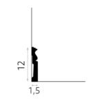 Dažomos grindjuostės MD095 brėžinys su matmenimis 12 cm aukščio ir 1,5 cm gylio