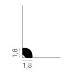 Dažomos grindjuostės MD235 brėžinys su matmenimis 1,8 cm aukščio ir 1,8 cm gylio