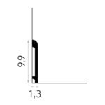 Dažomos grindjuostės MD236 brėžinys su matmenimis 9,9 cm aukščio ir 1,3 cm gylio