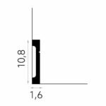 Dažomos grindjuostės MD356 brėžinys su matmenimis 10,8 cm aukščio ir 1,6 cm gylio